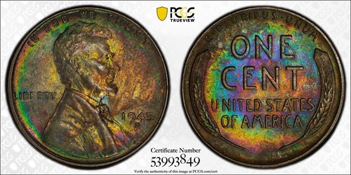 1945 D Unc Detail getönt PCGS Lincoln Cent  - Bild 1 von 6