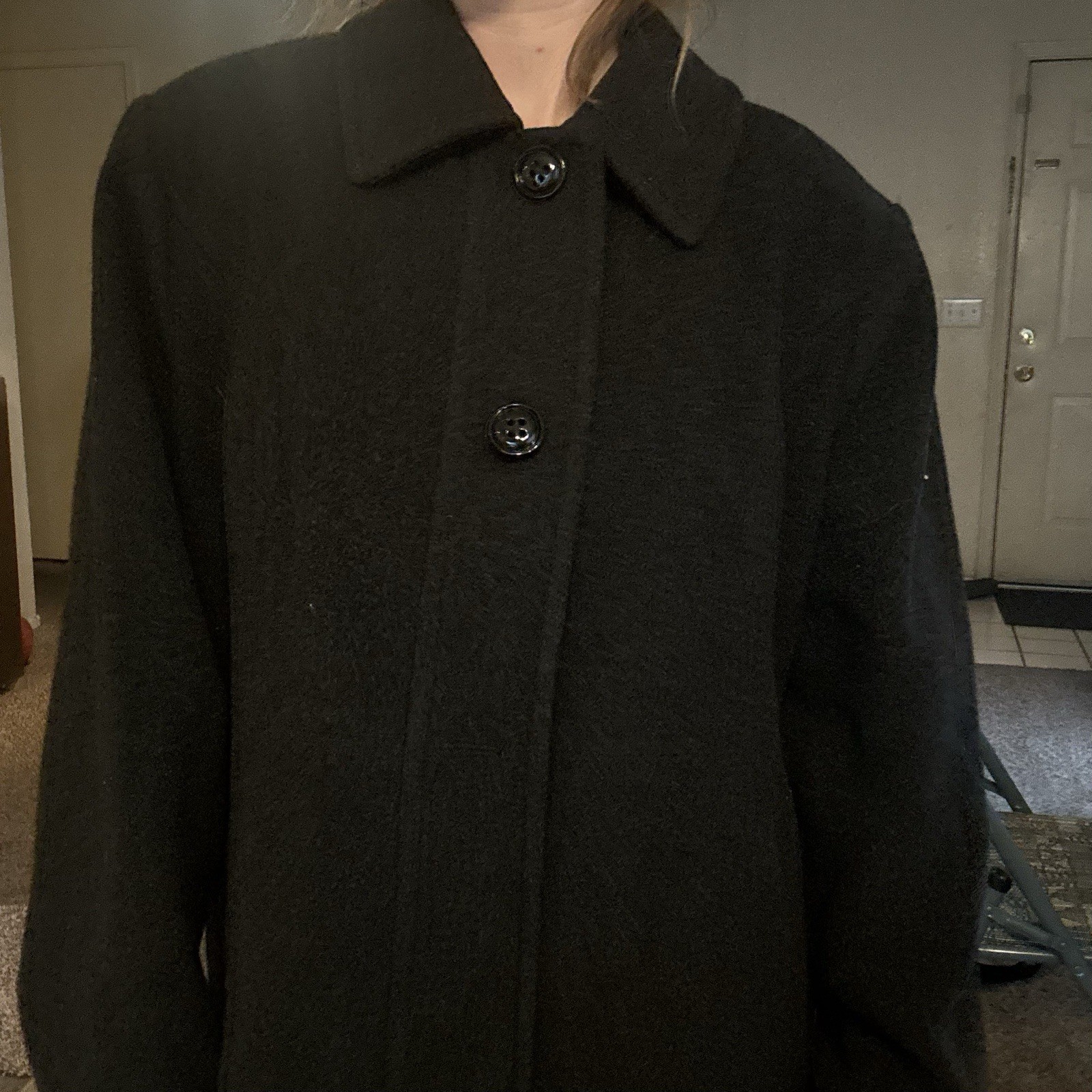 Dark Gray Button Up Wool Blend Collared Coat - image 7