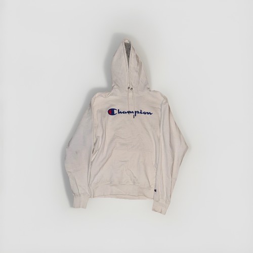 Champion Hoodie Pullover Sweatshirt Spellout Logo Herren Gr. Large weiß 9323