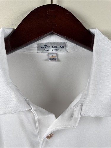 PETER MILLAR Summer Comfort Golf Polo Shirt Large White With Logo On Chest - Picture 3 of 7