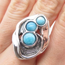HAGIT GORALI 925 Sterling Silver Vintage Israel Larimar Modernist Ring Size 9