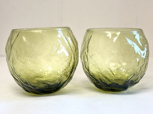 Vintage Anchor Hocking Green Rolley Polley Textured Round Drinking Glasses 2 MCM