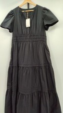 Quince Women 100% Organic Cotton Poplin Tiered Maxi Dress Black Basic Sleeved L