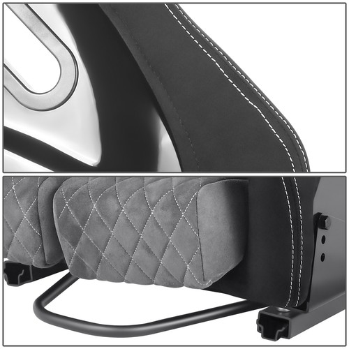 2 pcs LEft/Right Fiberglass Fixed Position Racing Bucket Seats w/ Sliders Grey - Picture 4 of 7