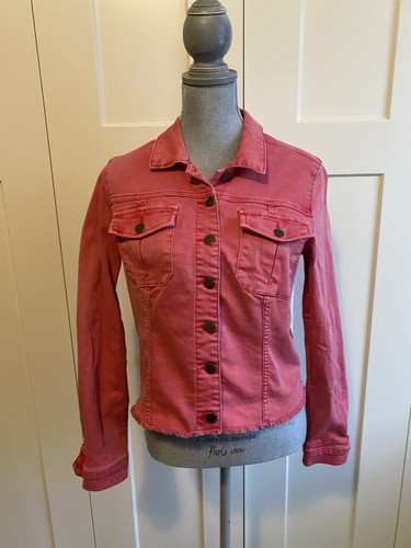 Kut from the Kloth Denim Jacket Frayed Hem Red Womens Size Small
