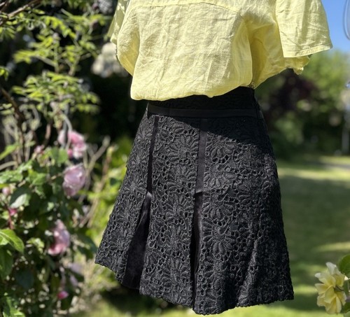 KAREN MILLEN VTG WOOL MOHAIR LACE PLEATED SHORT SKIRT UK 8 SATIN INSERTs - Picture 9 of 21