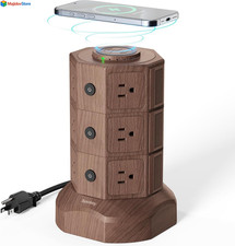 Power Strip Tower, Surge Protector Tower with 15W Wireless Charger 6 USB Ports..