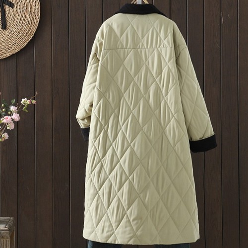 Womens Vintage Style Thermal Quilted Jacket Fashionable Diamond Check Midi Coat - Picture 8 of 17