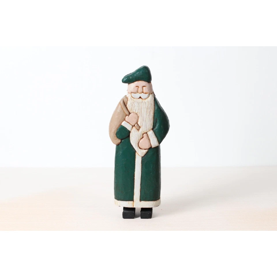 Figura de Papá Noel de madera tallada a mano de colección con abrigo verde, arte popular firmado Foto 2 de 4