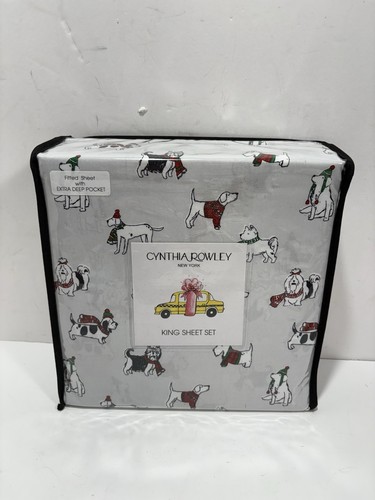 Cynthia Rowley Christmas Dog KING Sheet Set Holiday Winter Sweater Scarf XDeep - Picture 3 of 8