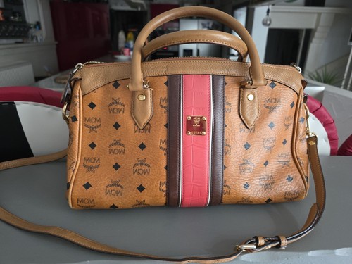 MCM München Tasche Groß Leder Cognac Mit Pink