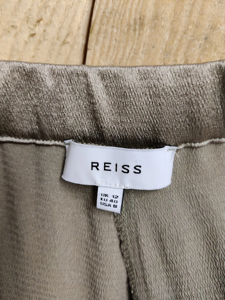 PANTALÓN REISS ARIANNA MARRÓN BRILLANTE REINO UNIDO 12 METALIZADO CINTURA ELÁSTICA PIERNA ANCHA FIESTA Foto 4 de 4