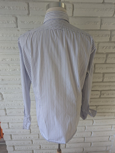 ๐ฌ๐ง T.M.Lewin X-Large 17.5/36 White Blue Stripe Shirt French Cuff Slim Fit - Picture 4 of 12