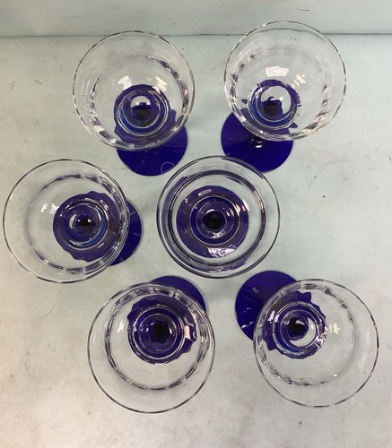 Set of 6 Hock Cobalt Blue Stem Wine Glasses 5 1/4” H - Picture 3 of 5