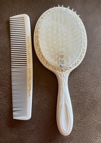 Vintage Syroco "Cameo" Waschtischbürste und Kamm 2-teiliges Set Elfenbein Gold USA Retro - Bild 4 von 6