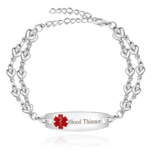 Rotes medizinisches Symbol Blutverdünner Armband für kranke Menschen - Edelstahl