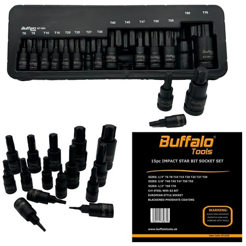 Juego de 15 piezas de enchufes de broca de estrella Torx de impacto TRX-Star Sockets 1/4, 3/8, 1/2"" Dr T6 a T5 - Imagen 2 de 7
