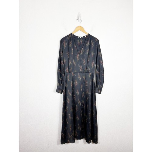 Vince Wisteria Wrap Midi Dress Size Medium Satin Floral Long Sleeve Classic - Picture 3 of 14