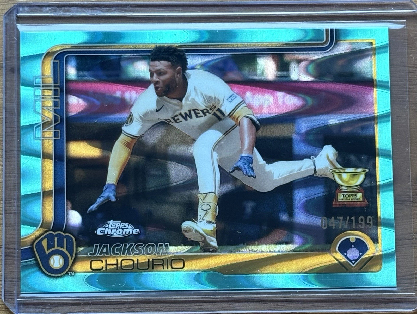2025 Topps Chrome Jackson Chourio Aqua Raywave Refractor /199 #262 Brewers