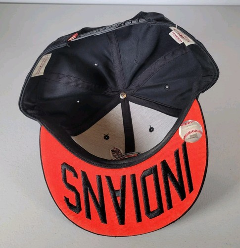 Vintage Cleveland Indians 47 Brand Snapback Baseball Hat Cap Spellout Black - Picture 10 of 16