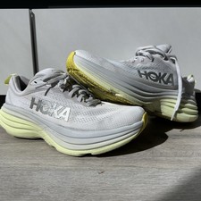 Hoka Bondi 8 Shoes Womens Size 9.5B Gray Yellow Running Sneakers $165