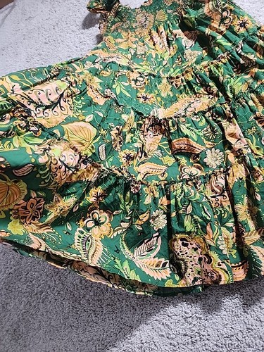 KOURT Calypso Tropical Floral Plant Print Green Tiered Maxi Dress Womans XL - Picture 9 of 9