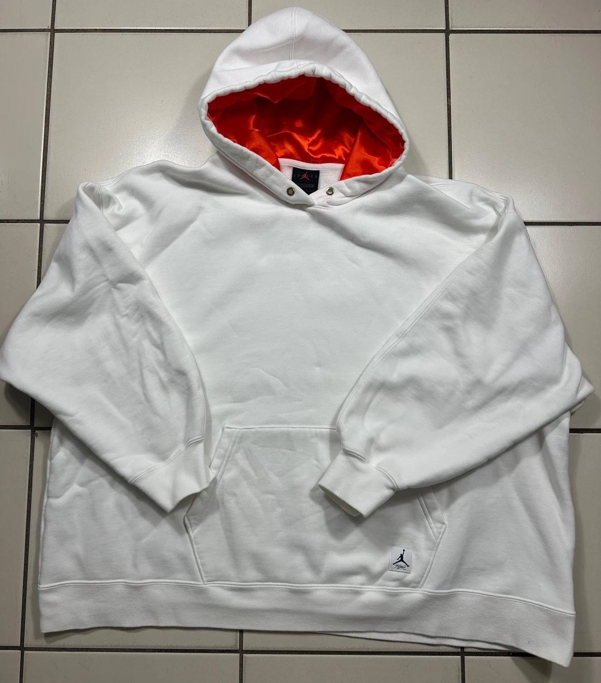 Jordan Flight Hoodie, White Fleece Pullover Oversize Orange Hood size XL