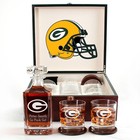 Greenbay Packers - Engraved Football Whiskey Decanter and 4 Glasses In Woodbox