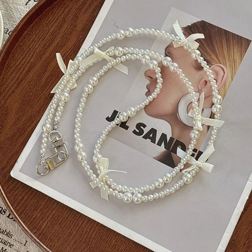 Pearl Bowknot Wallet Necklace Chain Bag Accessory Phone Anti Loss Lanyard Bag - Photo 4 sur 11