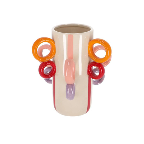 Keramik Vase beige bunt moderner Stil Design mit Ringen 20 cm x 25 cm - Bild 4 von 6