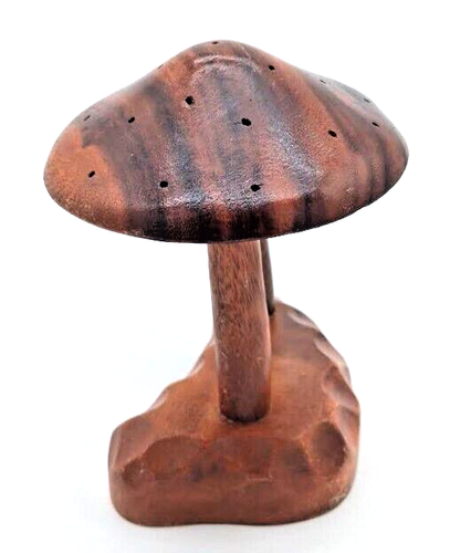 Funky!! MCM~Wooden Carved Monkey Pod Double Mushroom Appetizer Holder - Picture 7 of 8