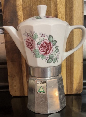 🌹Vintage Porcelain Puppy Express Moka Pot Stove Too Espresso Maker Gorgeous - Picture 1 of 6