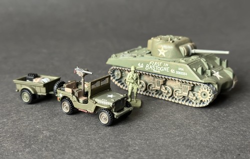 Matchbox Premiere 1:76 Willys MB Jeep Trailer & Corgi M4 Sherman Tanks Diecast - Picture 7 of 22