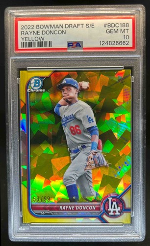 2022 Bowman Draft Sapphire Rayne Doncon Chrome Yellow #50/99 Dodgers PSA 10 - Picture 1 of 2