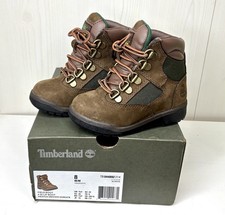 Timberland 8 Toddler Field Boot 6in High Brown Green Nubuck Lace Up 44892