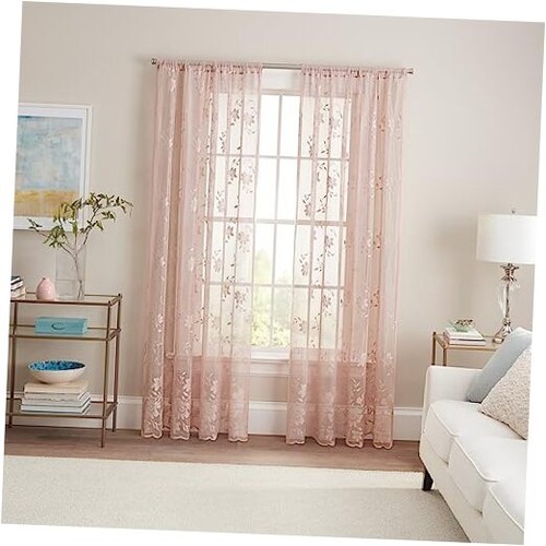  Sherry Lace Lightweight Elegant Floral Sheer Rod 54"W x 84"L (Pack of 1) Blush - Picture 1 of 8