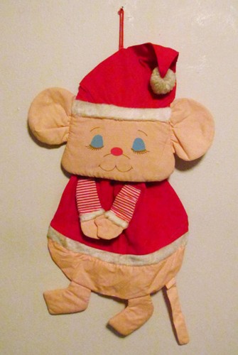 Vintage Russ Berrie 1960's Mistletoe Santa Mouse Pajama Bag Pillow Toy Holder - Picture 1 of 4