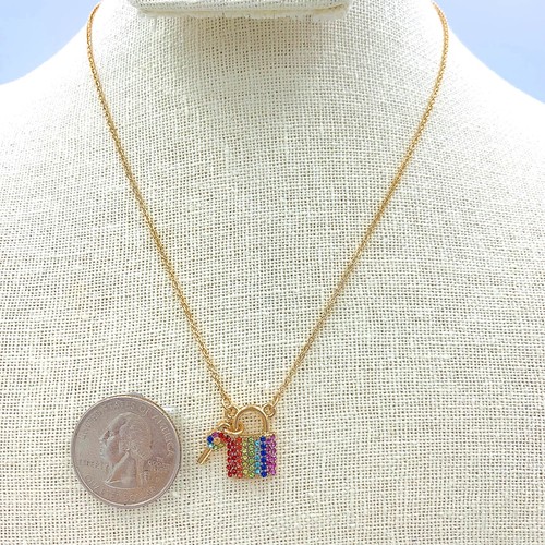Small Rhinestone Padlock Charm Necklace - Available in 2 Colors - Bild 5 von 8