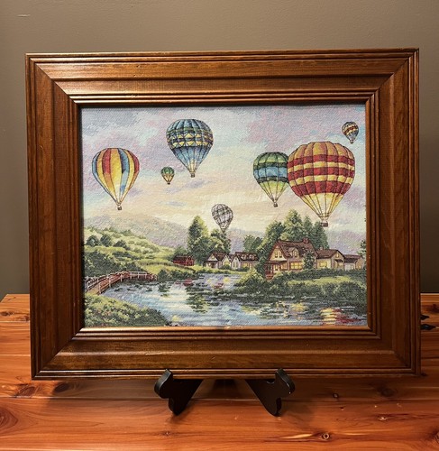 Hot Air Balloon Cross Stitch Picture Gold Collection Completed Framed - Picture 1 of 21