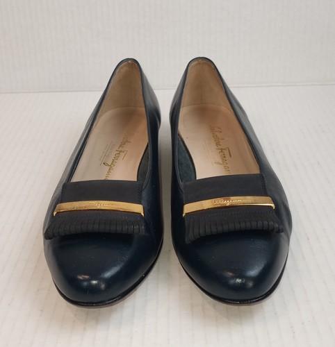 Salvatore Ferragamo Navy Blue Leather Almond Toe Tassel Loafer Flats Size 8A - Picture 2 of 6