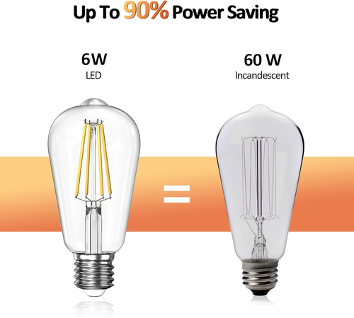 Dimmable Edison LED Light Bulbs 60 Watt Equivalent, 6W 2700K Warm Light E26 LED  - Picture 6 of 8