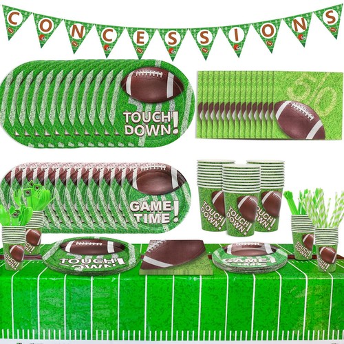 Football Party Decorations, Including Plates, Cups, Napkins, Spoons, Knives, ...