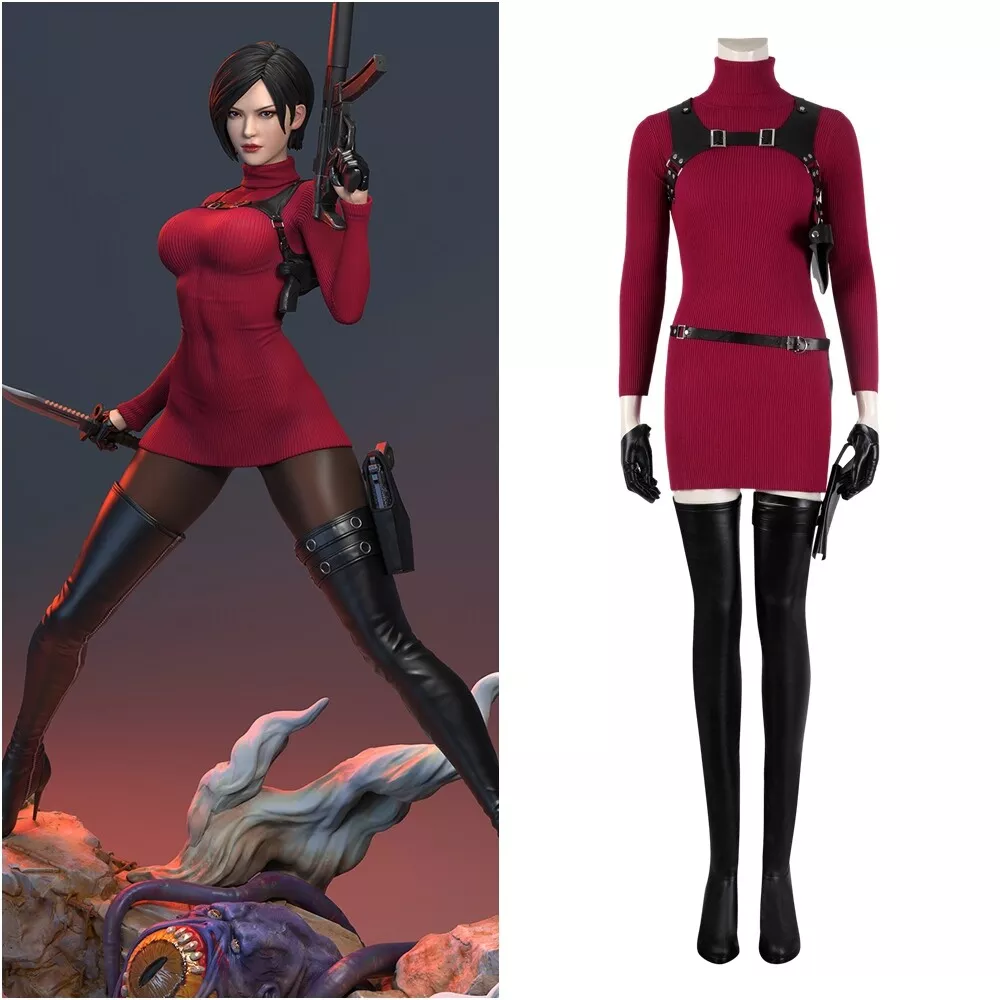 Resident Evil 4 Remake Ada Wong Cosplay Costume Sweater Dress Set with  Gloves