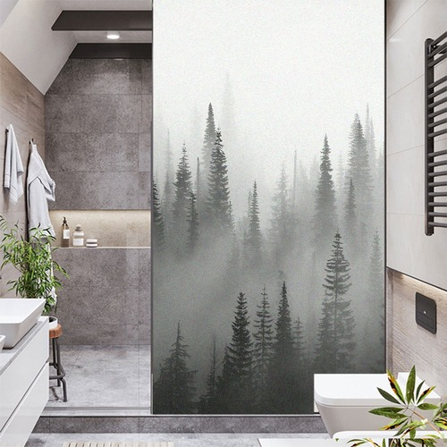 Window Film Privacy  Forest Non Adhesive Glass Sticker Sun Protection Heat - Picture 1 of 11