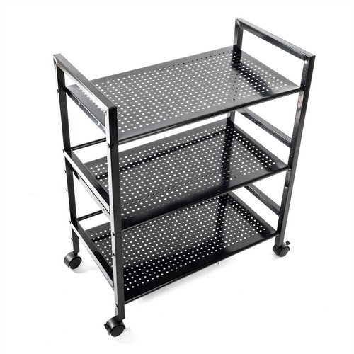 Black 3-Tier Multifunction Storage Cart on Wheels Industrial Iron 55lb Capacity - Picture 5 of 14