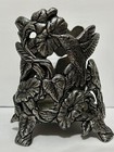 Hummingbird Birds Flowers Metal Silver Tone Pewter Candle Holder 6” X 4”