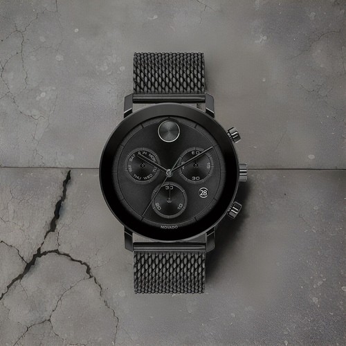 MOVADO BOLD 3600760 BLACK CHRONOGRAPH DIAL BLACK MESH BRACELET MEN'S 42MM WATCH - Picture 1 of 4