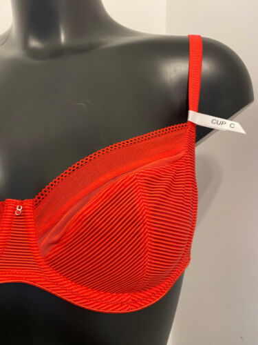 Felina Conturelle Red Bra UK 34C underwired no padding semi sheer see through - Picture 3 of 8