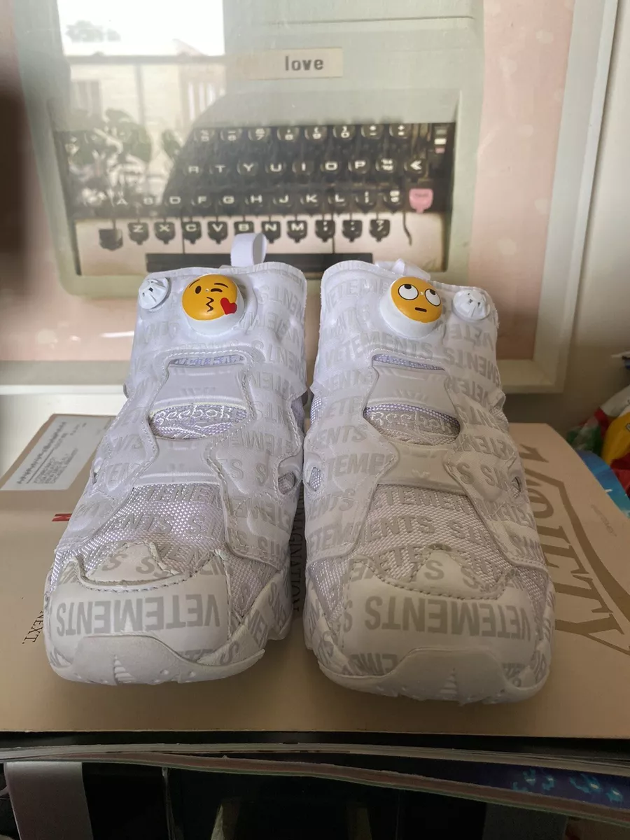 Size 4 VETEMENTS X REEBOK White INSTAPUMP FURY Emoji Sneakers RARE