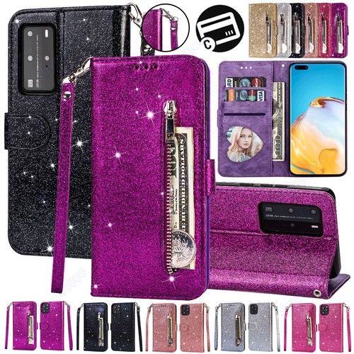 Para Huawei P40 P30 P20 Mate 50 20 Lite Cuero Antigolpes Billetera Tarjeta Abatible Cubierta - Imagen 1 de 44